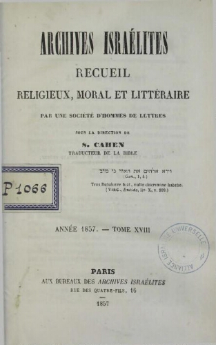 Archives israélites de France. (1857  Vol.18)